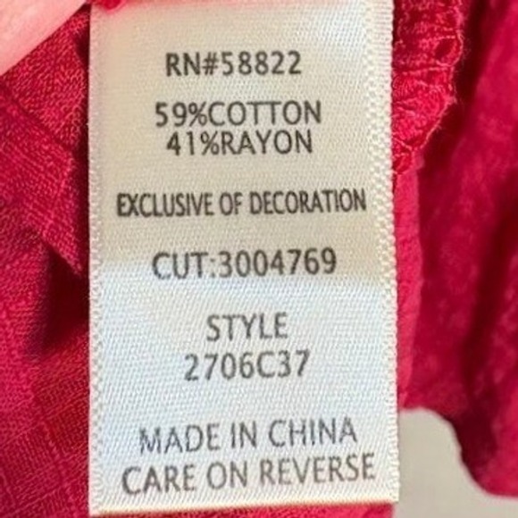 MAX STUDIO Cerise Pink Lace Trim Peasant Blouse Top Womens Large L NWT - Picture 11 of 11